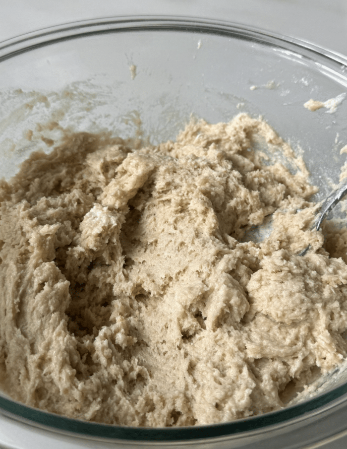 Beige batter in bowl.