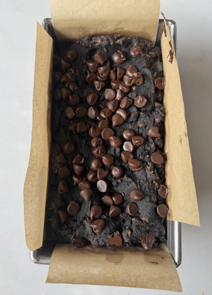 Melty chocolate chips in pan.