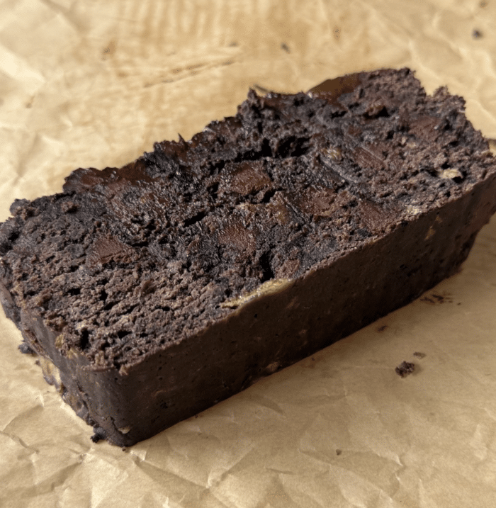 Sliced chocolate bread.