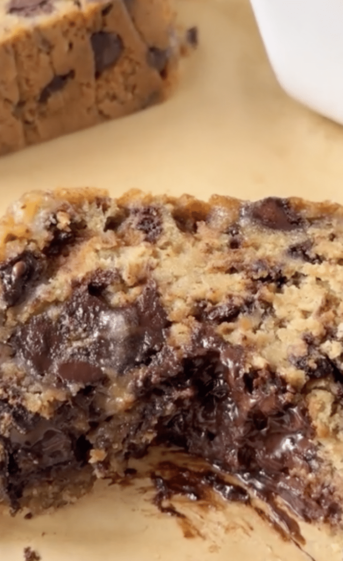 Bite of cookies and cream bread.