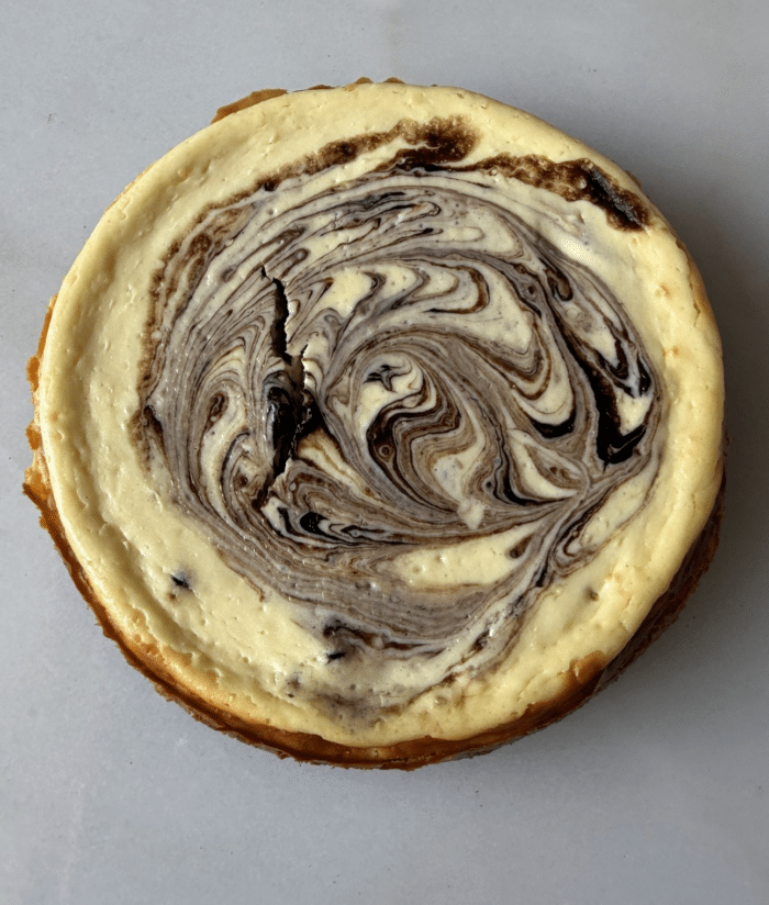 Baked brownie cheesecake.