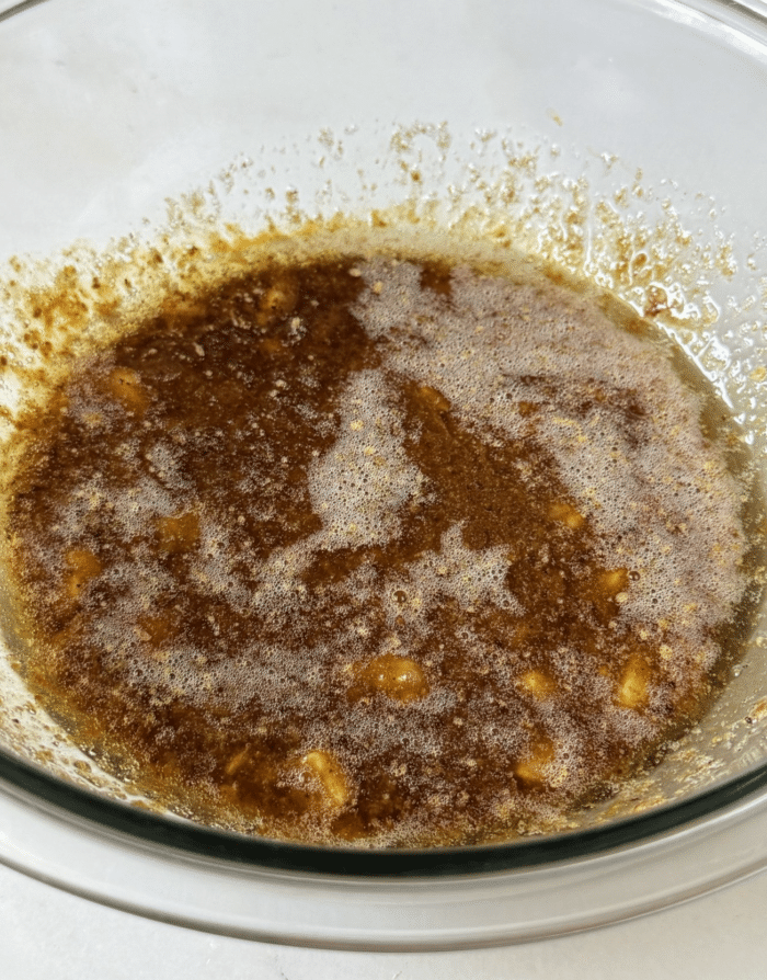 Brown butter in glass bowl.