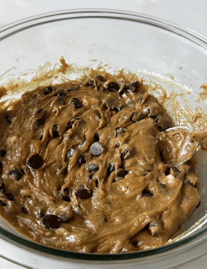 Chocolate dough in bowl.