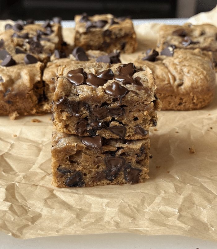Stack of banana squares.