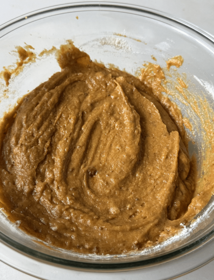 Orange batter in bowl.