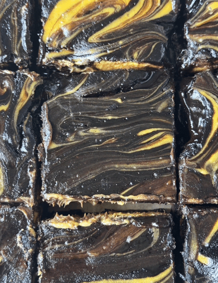 Sliced gooey bars.