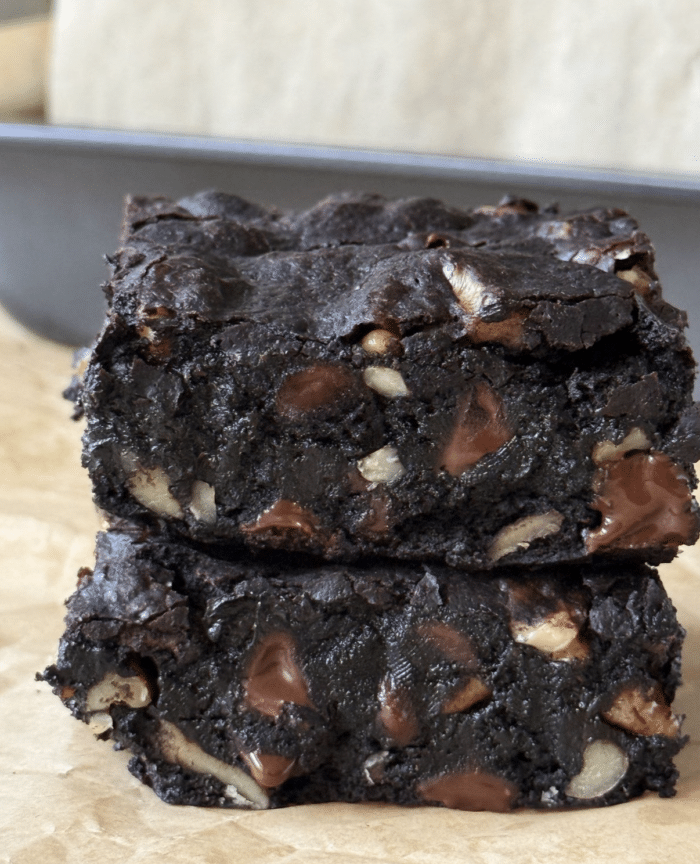 Gooey chocolate walnut bars.