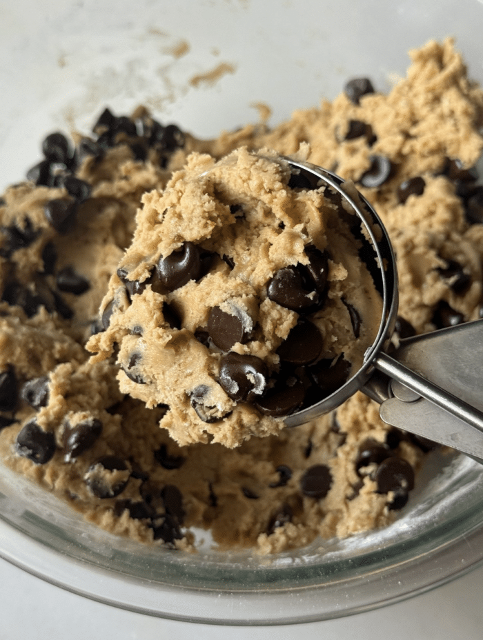 Scooper with cookie dough.