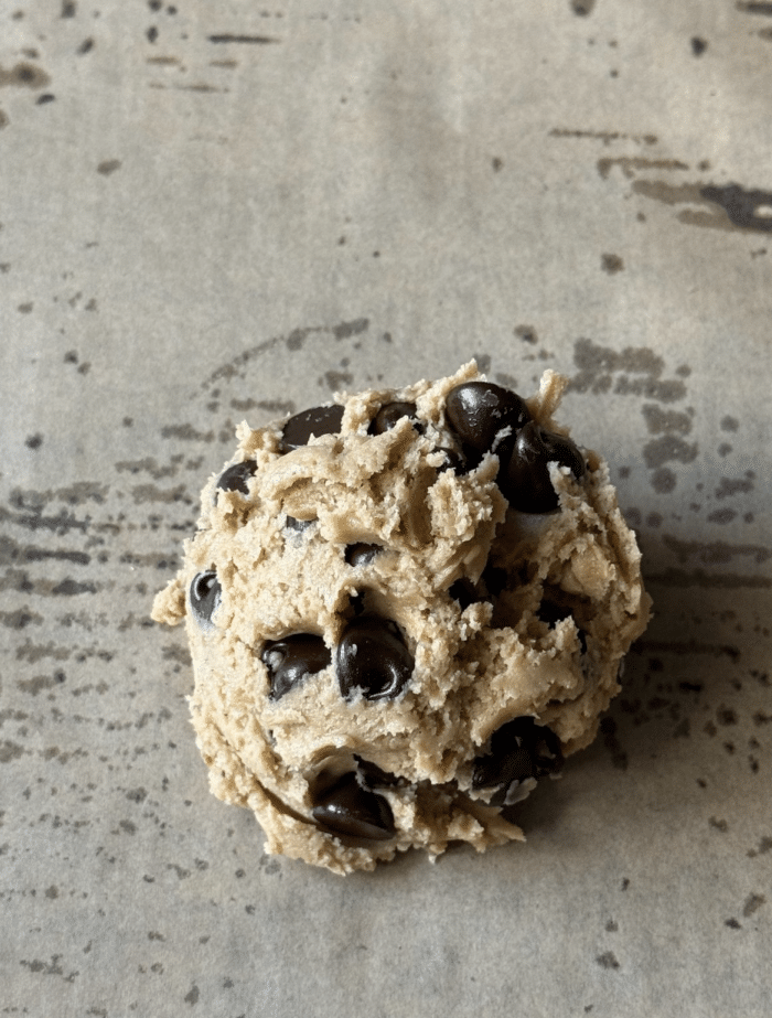 Ball of dough on pan.
