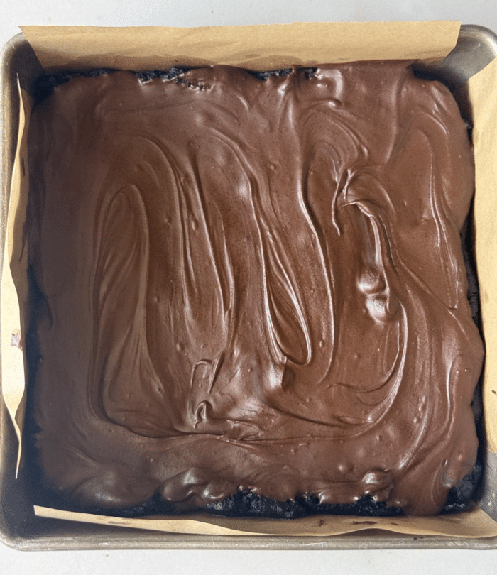 Melted chocolate in pan.