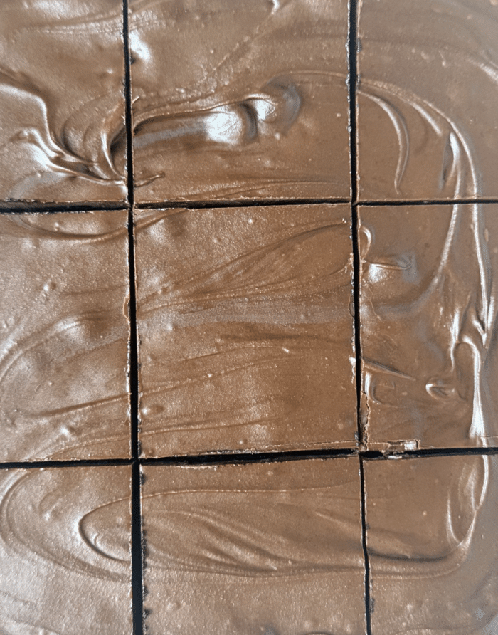 Sliced no bake brownies.