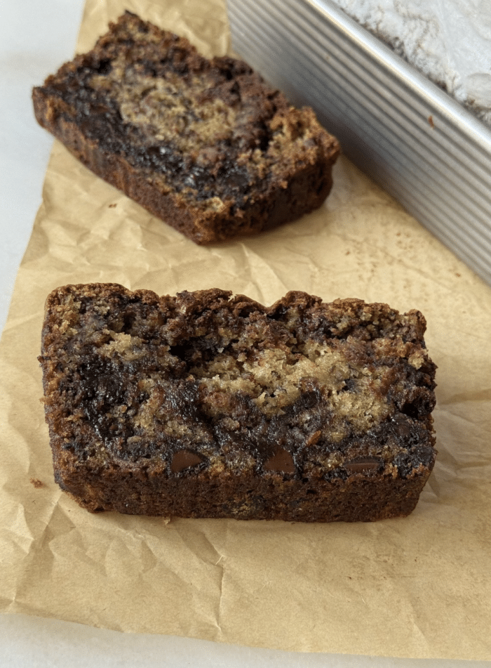 Sliced loaf with chocolate.