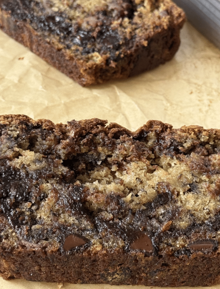 Close up of fudge swirl loaf.