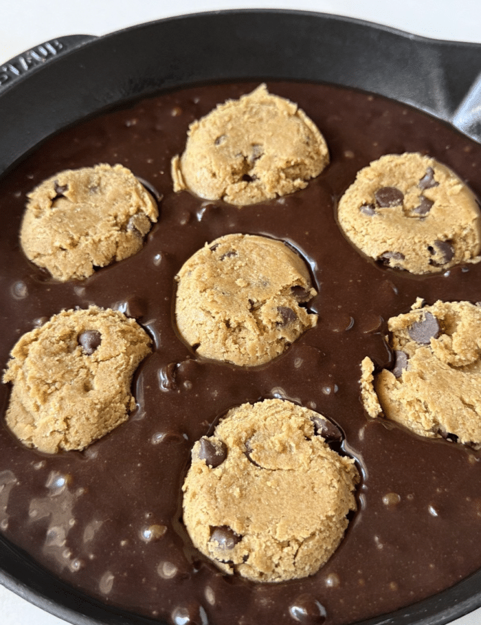 Cookie dough with brownie batter.